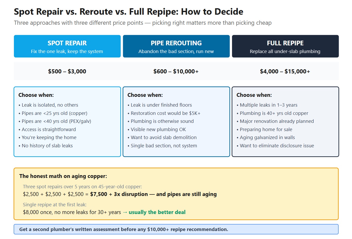Spot repair vs. reroute vs. full repipe