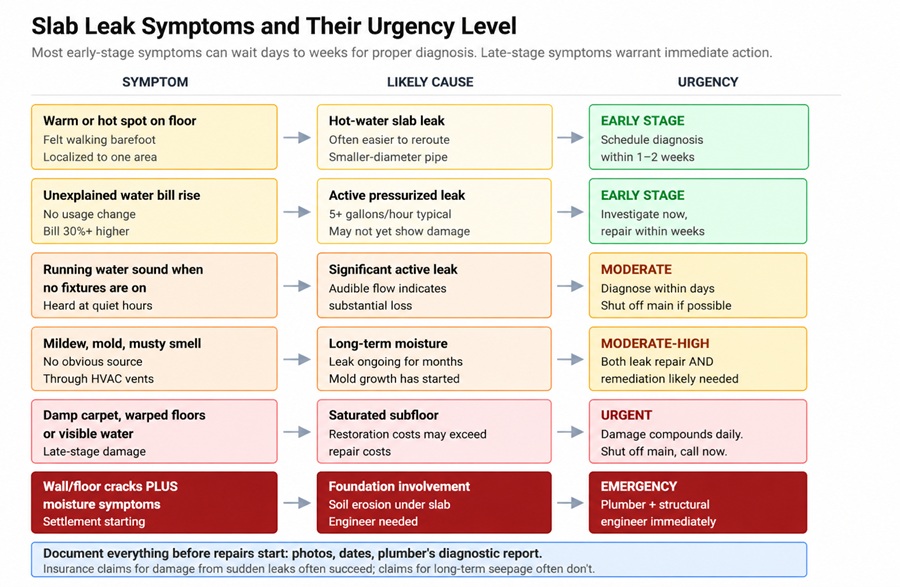 Symptom to slab leak diagnostic