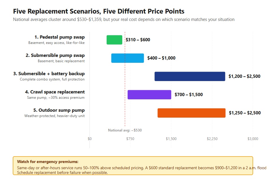 Five replacement scenarios